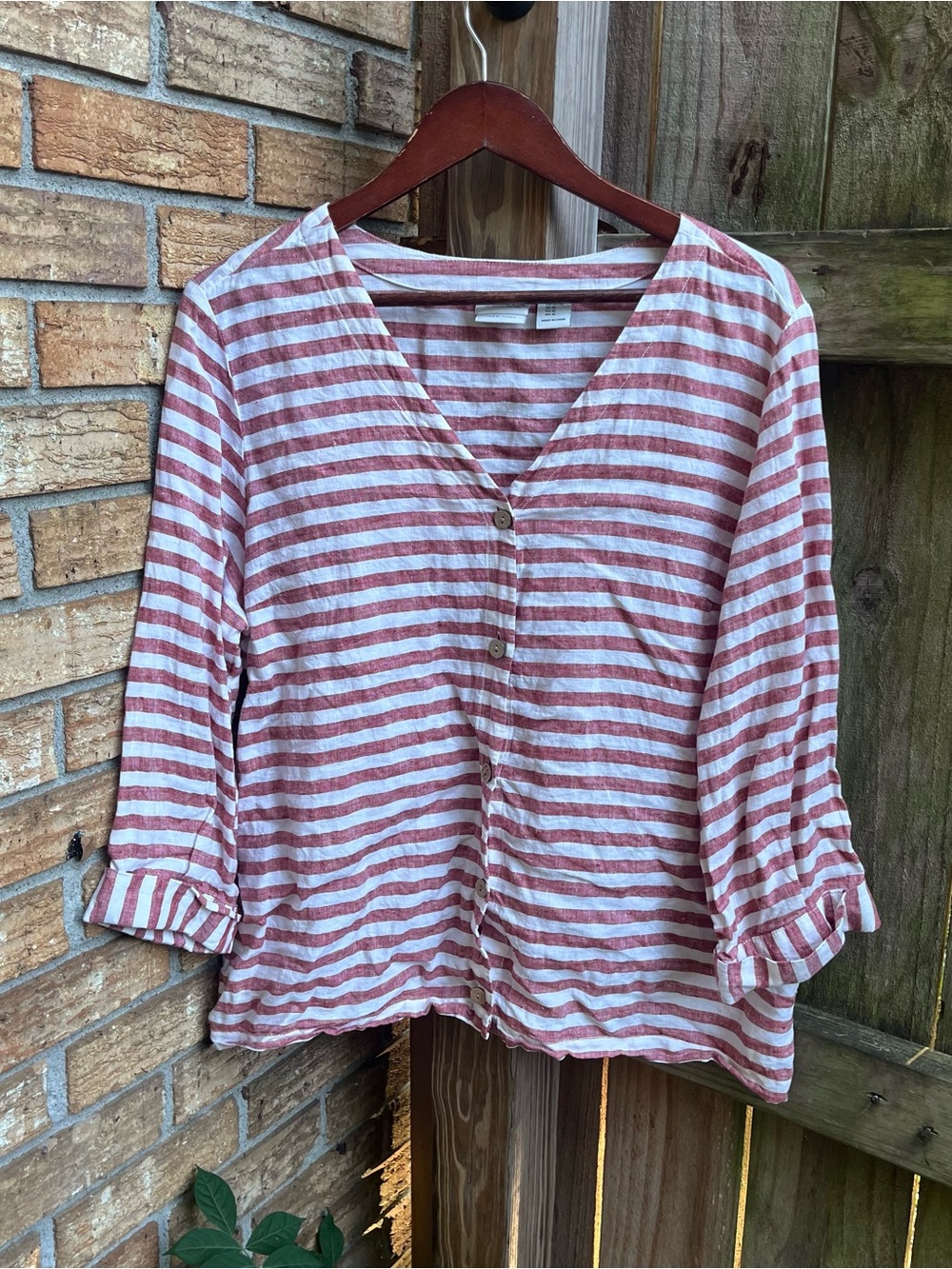 Rachel Zoe 100% Linen Red & White Striped Button-Front Blouse